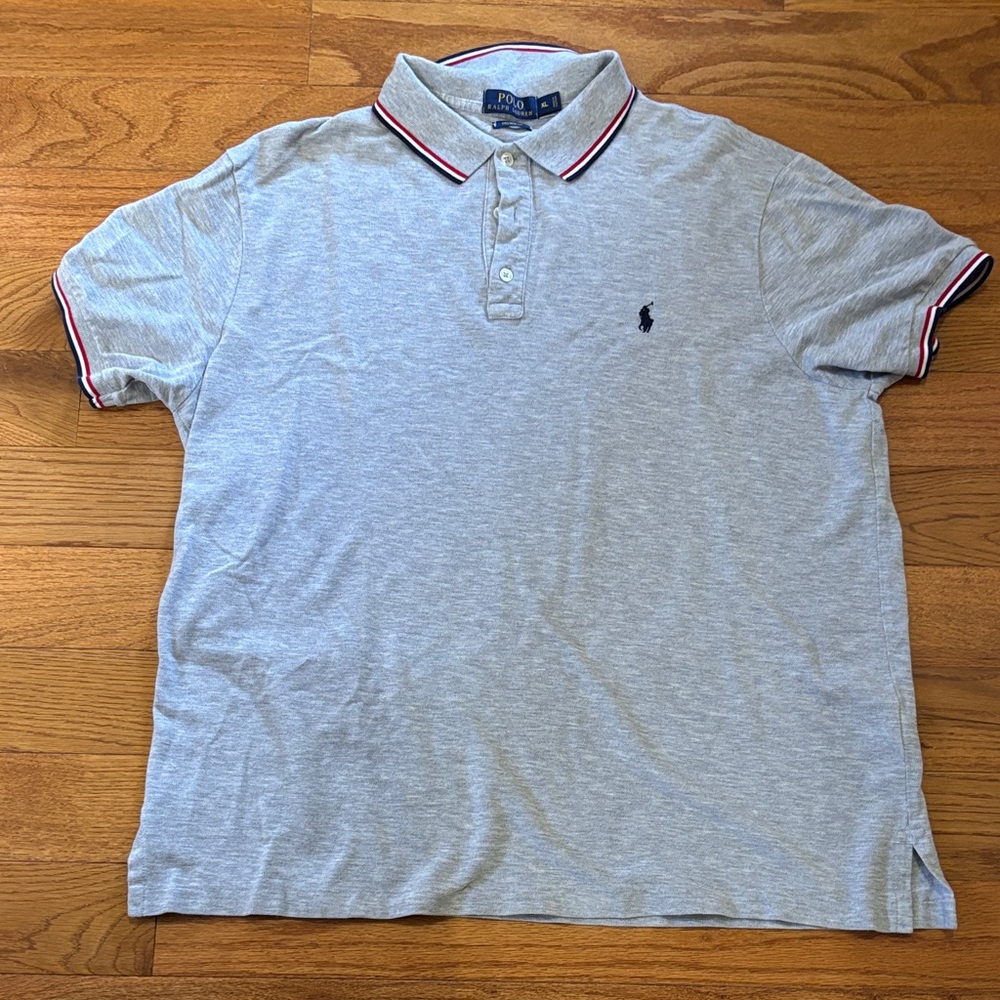 Polo by Ralph Lauren Light Gray Polo Shirt with Red Accents